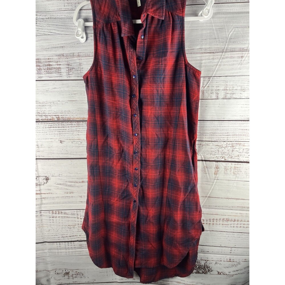 Truth NYC Midi Button Up Dress Women’s Large Plaid Red/blue Sleeveless